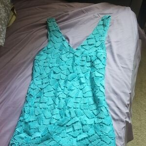 Astr Teal Lace Detail Dress
